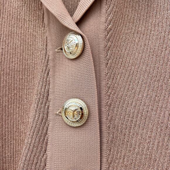 Retrofête Mimi Rib Knit Button Front Collared Mini Dress Nude Small Tan Stretch - Picture 6 of 9